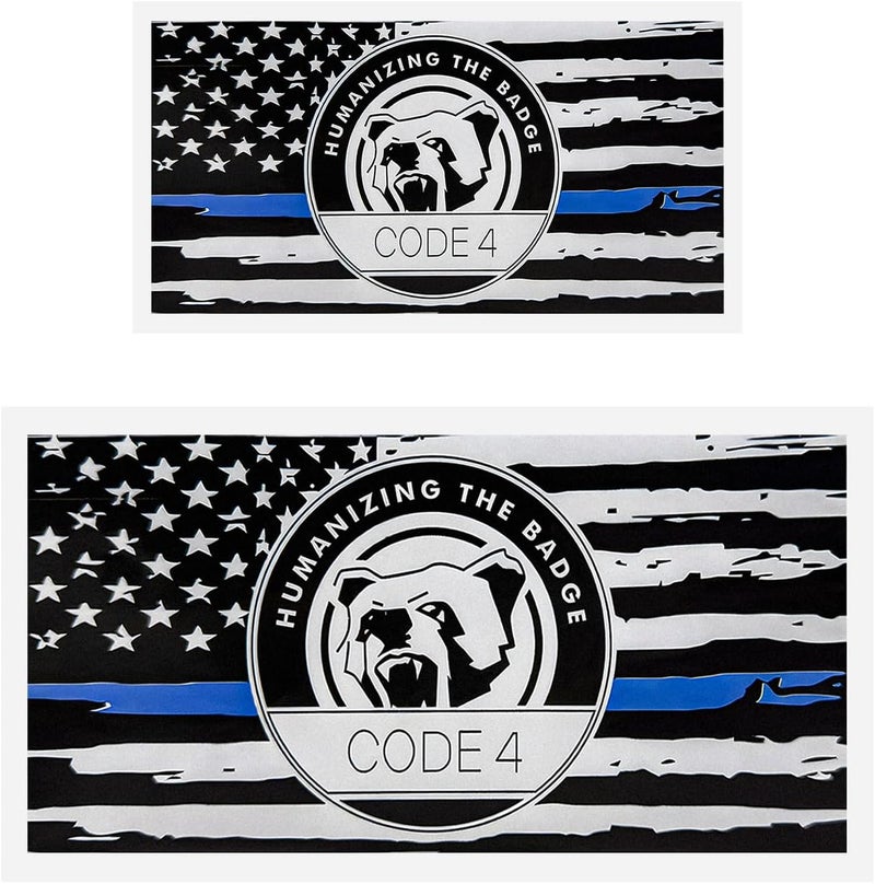 FSTURIOS 2PCS Thin Blue Line Sticker Code 4, Police Support Sticker American Flag Thin Line Decal, Waterproof Thin Line Flag Stickers Support Law Enforcement for Car Window Laptop (Small+Larger) - Image 1